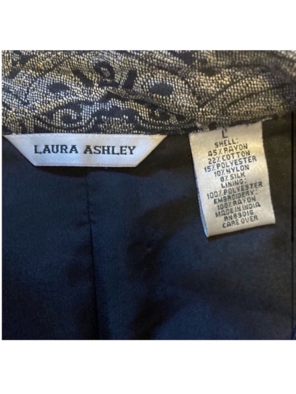 Laura Ashley vintage patchwork button up silk blend jacket black gray size large - Picture 4 of 9